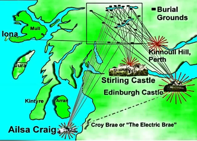 Burial grounds aligned to three volcanic plugs